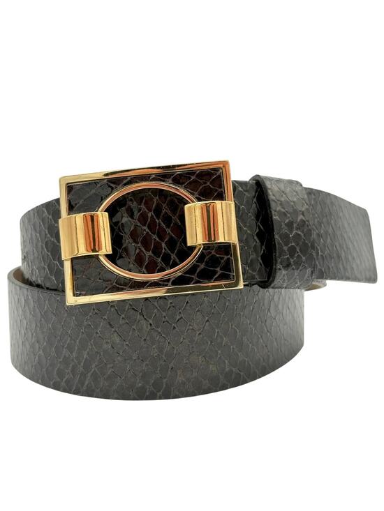Banana Republic Snake Embossed Leather Belt Gold Buckle Size S Black main image 5